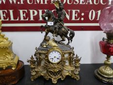 F L Hausburg, A French 19th Century Ormolu Mantle clock having figure of soldier on horseback (63cm