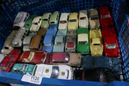 Box of vintage die cast vehicles.