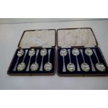 Two sets of matching cased silver spoons. In a John Bagshaw and Sons Liverpool Ltd, box hallmarked S