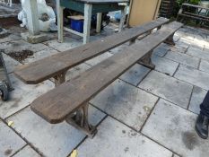 Pair of vintage pine benches, approx 12ft