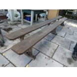 Pair of vintage pine benches, approx 12ft