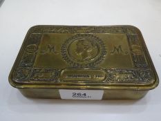 A brass 1914 Christmas Princess Mary WWI Gift Box with contents includes silver bullet pencil