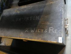 Vintage travel trunk with painted 'A.Thornton 2nd Wiltshire Regiment'
