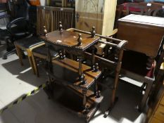 A modern three tier whatnot, bedside cupboard, towel airer and a box of commode