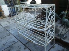 French wrought iron white painted three tier plant display shelves