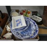 Crate mixed blue and white chargers plates etc and Venetian design Solian Ware china