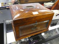 A Victorian walnut Jewellery case having fall front enclosing two drawers