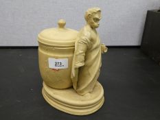 A Sarreguemines figural Jasperware tobacco jar, 19th century, modelled as a toga clad monkey (some d