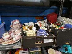 A box of vintage china figures, Royal Tudor Ware, part dinner service, etc