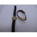 Vintage 9ct gold cased 'Prestex' wristwatch, marked 375, on black leather strap and Timex example