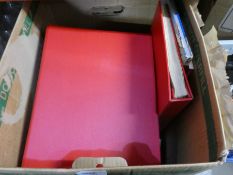 Box of mixed world stamps, covers albums and loose.