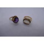 Two 9ct gold dress rings each gemstone set, one an amethyst and one a citrine, both marked, 9c