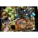 3 Boxes of costume jewellery to incl. amber coloured necklace, beads, etc