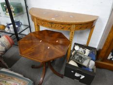 Restall, Brown and Clennell: Sheraton style consul table on square legs and a reproduction octagonal