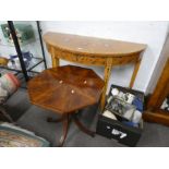 Restall, Brown and Clennell: Sheraton style consul table on square legs and a reproduction octagonal