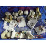 Box of crested china including cheese dishes, chairs etc. Including box of sundry china.