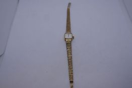 Vintage 9ct yellow gold ladies 'Rotary' wristwatch, case and strap marked 375, ticks and winds, 17.2