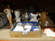 A selection of vintage pottery and China including figures of tennis players, Elvis etc.