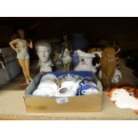 A selection of vintage pottery and China including figures of tennis players, Elvis etc.