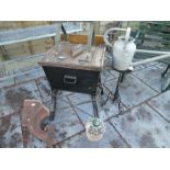 Vintage washing machine 'The Housewife's Darling' washer, wrought pedestal, galvanised watering can,