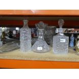 Selection of cut glass to include vases, bowls, etc, plus 2 decanters and fish plate, possibly White