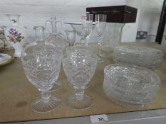 A Georgian glass fly catcher, a fern engraved vase and other glassware