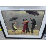 A painting of four figures of Jack Vettriano style