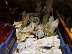 Crate of 19th Century and later ceramics including model figures