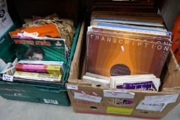 Four boxes of vinyl records and singles including classical etc