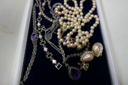 A small collection of good quality silver and marcasite jewellery to include a necklace, bracelet, e