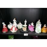 Eleven miniature Royal Doulton figures and similar, and a parson brown ashtray