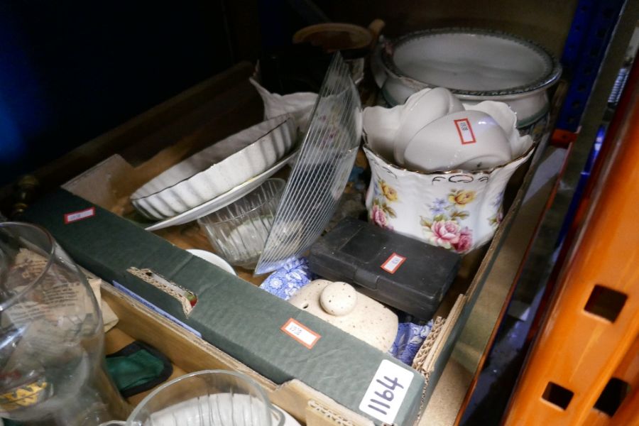 Four boxes of mixed china, glassware and sundry including Nokia 3120, advertising glass, wooden box - Image 2 of 4