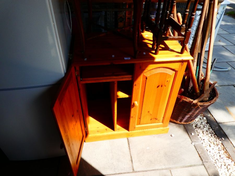 Waxed pine two door storage cupboard with pull out desk - Image 3 of 6