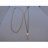 9ct yellow gold neckchain hung with a 9ct yellow gold cross, marked 375, together with a fine 9K gol