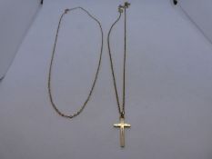 9ct yellow gold neckchain hung with a 9ct yellow gold cross, marked 375, together with a fine 9K gol