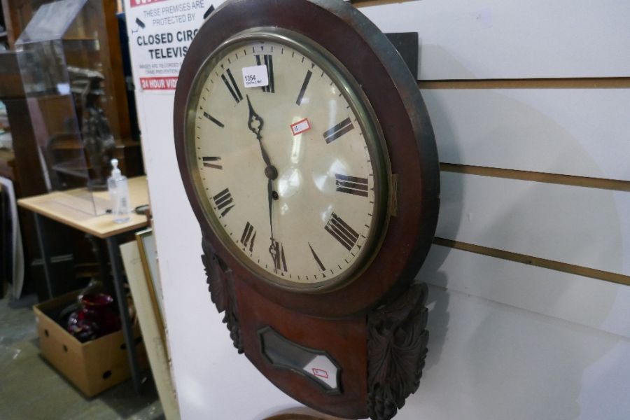 A Victorian mahogany drop dial wall clock, (no movement)