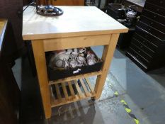 A modern beech Kitchen trolley having two shelves