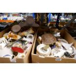 Two boxes of mixed china including Doulton Lambeth, Shell; ceramic animals etc