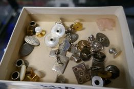 A collection of mostly silver cufflinks, to include a pair in the form of pigs, pink jade pig, and o