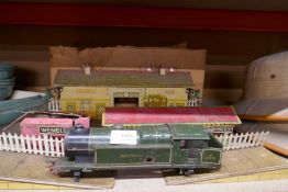Selection of Hornby tin plate buildings including Station etc, some marked Wembely Station