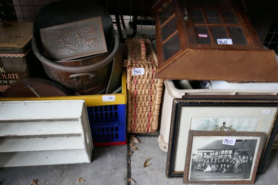 Two boxes of mixed metalware, sundry items, pictures, lamp, large urn etc - Image 3 of 4