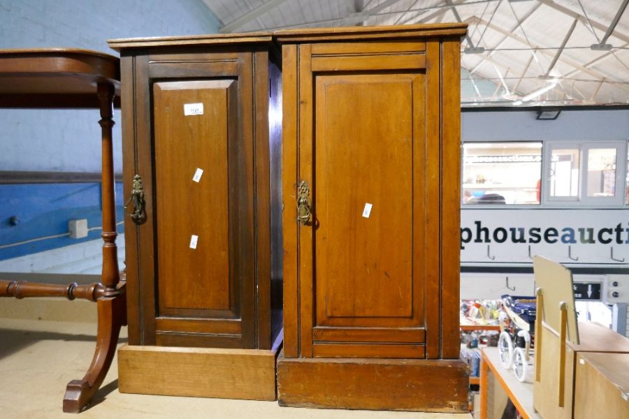 Two similar early 20th century pot cupboards and a mahogany occasional table