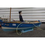 Remote Control model rowing boat complete with rowing figure, oars and stand, 76cm (no controller)