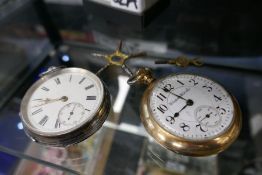 Antique silver pocket watch maker J H & S, together with a gold plated Hampton Watch Co example