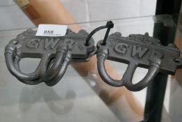 3 x double GWR robe hooks