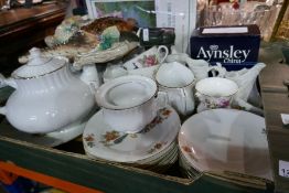 Crate of mixed China including nine Portmeirion British Heritage jugs, pheasant jug, stamp, Royal Al