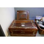 A Victorian Rosewood desk slope having inlaid Mother of Pearl decoration and a Walnut stationery box