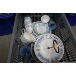 Crate of blue and white and tea ware