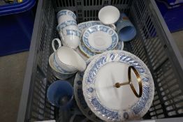 Crate of blue and white and tea ware