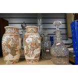 Pair of Japanese vases, decanters etc